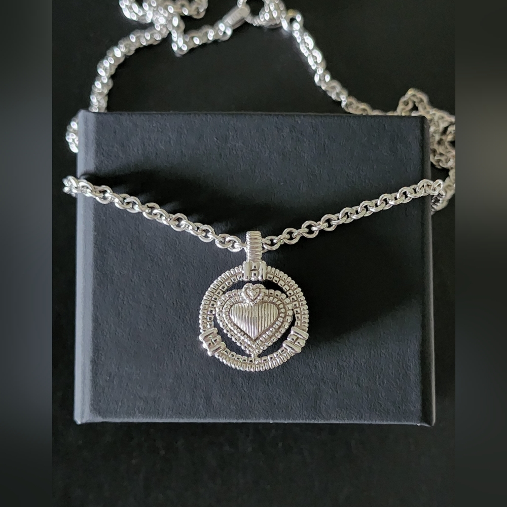 JUDITH RIPKA Designer JR 925 Sterling Silver DIAMOND Heart Pendant Rolo Necklace